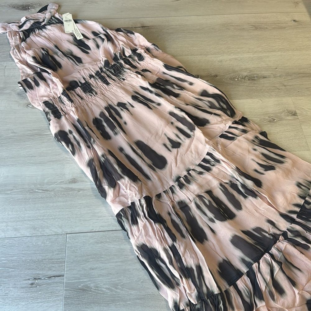 Anthropologie Somerset Maxi Halter Edition Ruffle Chiffon Neutral Motif L Nwt - Picture 7 of 7